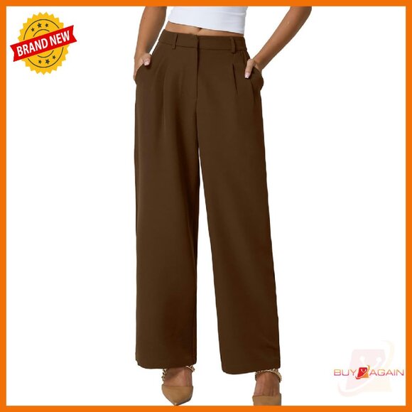 Wide Leg Dress Pants High Waisted Wrinkle Free Work Pants with Pockets